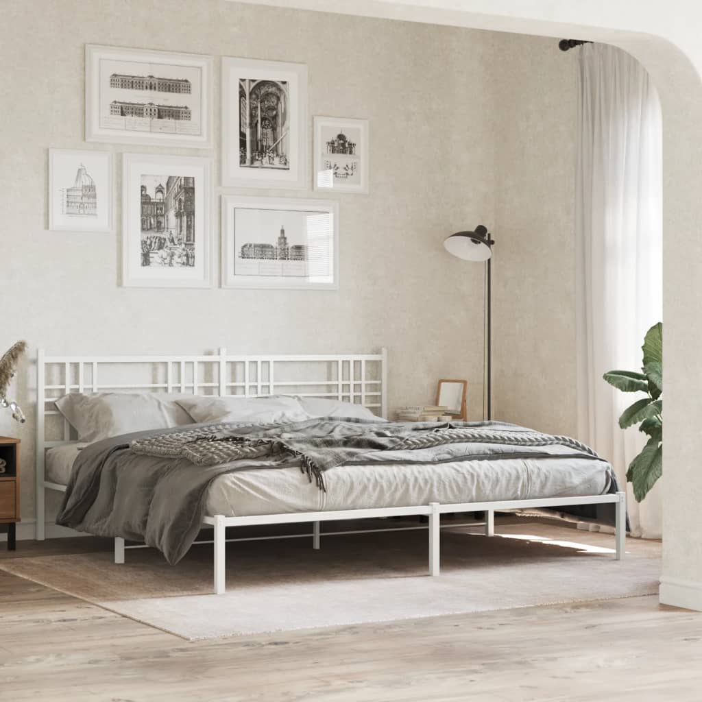 Bedframe met hoofdbord metaal wit 200x200 cm is nu te koop bij PeponiXL, paradijselijk wonen!