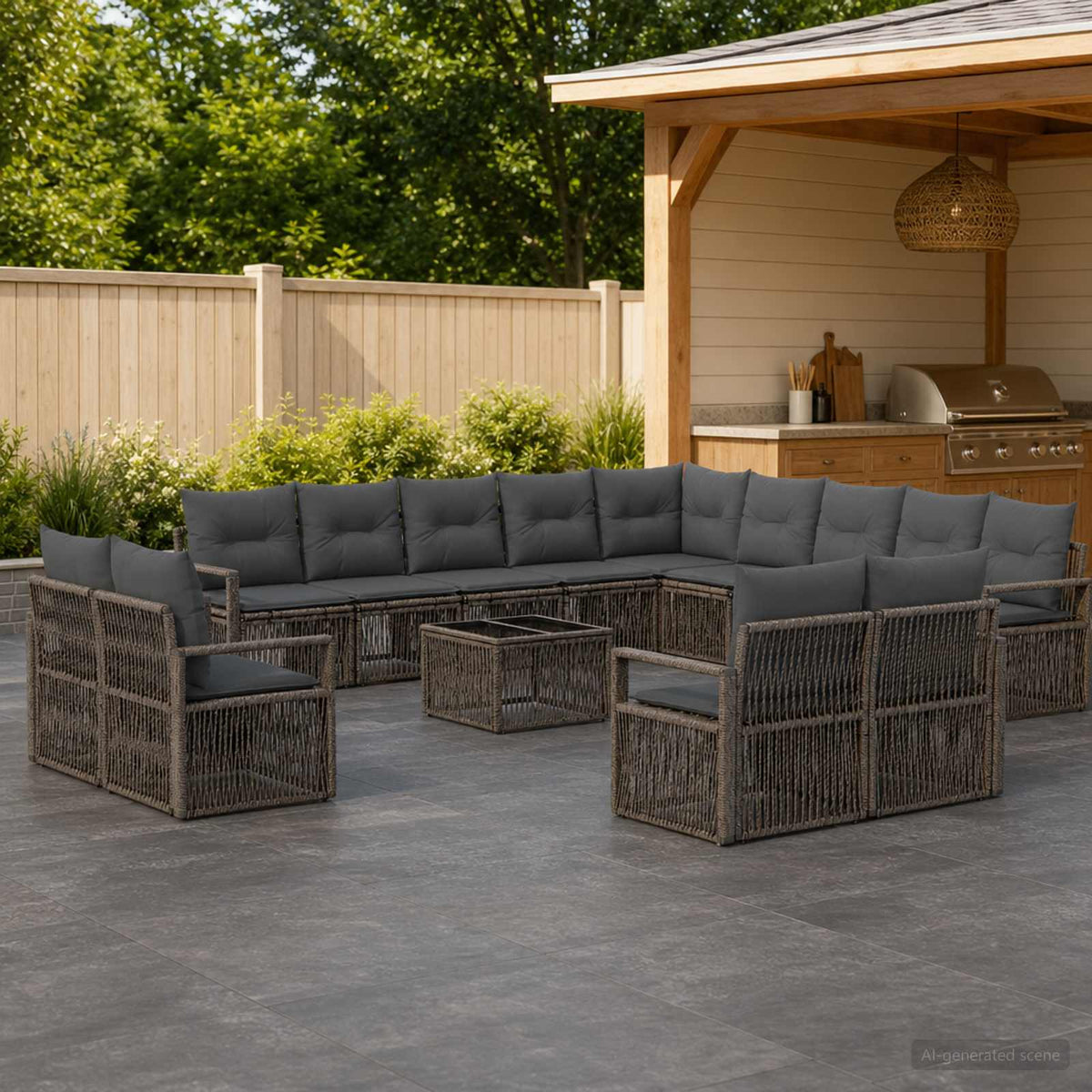 Tuinbankenset 14 pcs Grijs poly rattan is nu te koop bij PeponiXL, paradijselijk wonen!