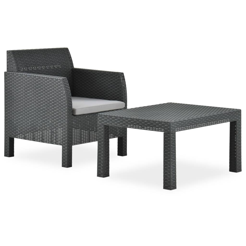 2-delige Loungeset met kussen PP rattan antracietkleurig is nu te koop bij PeponiXL, paradijselijk wonen!