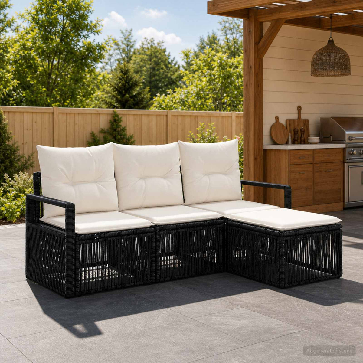 Tuinbankenset 4 pcs Zwart poly rattan is nu te koop bij PeponiXL, paradijselijk wonen!