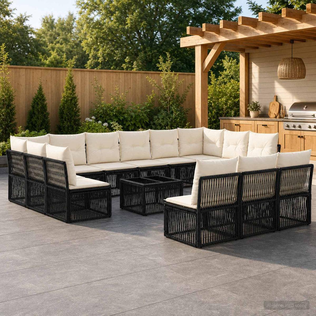 Tuinbankenset 14 pcs Zwart poly rattan is nu te koop bij PeponiXL, paradijselijk wonen!