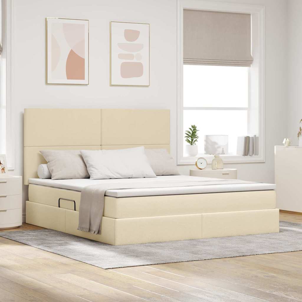 Opbergbed met LED met matras Crème 180 x 200 cm Polyester is nu te koop bij PeponiXL, paradijselijk wonen!