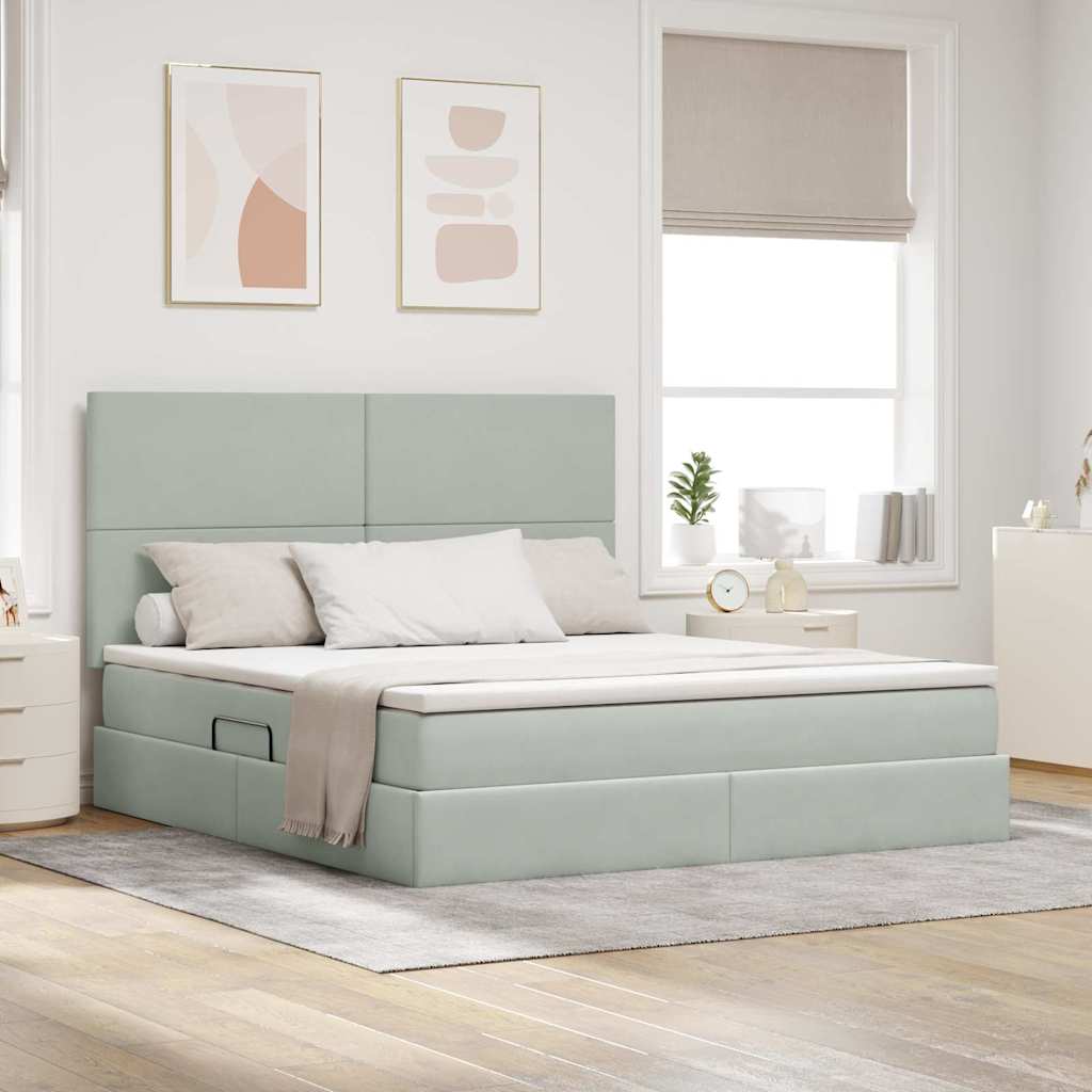 Opbergbed met LED met matras Lichtgrijs 160 x 200 cm Fluweel is nu te koop bij PeponiXL, paradijselijk wonen!