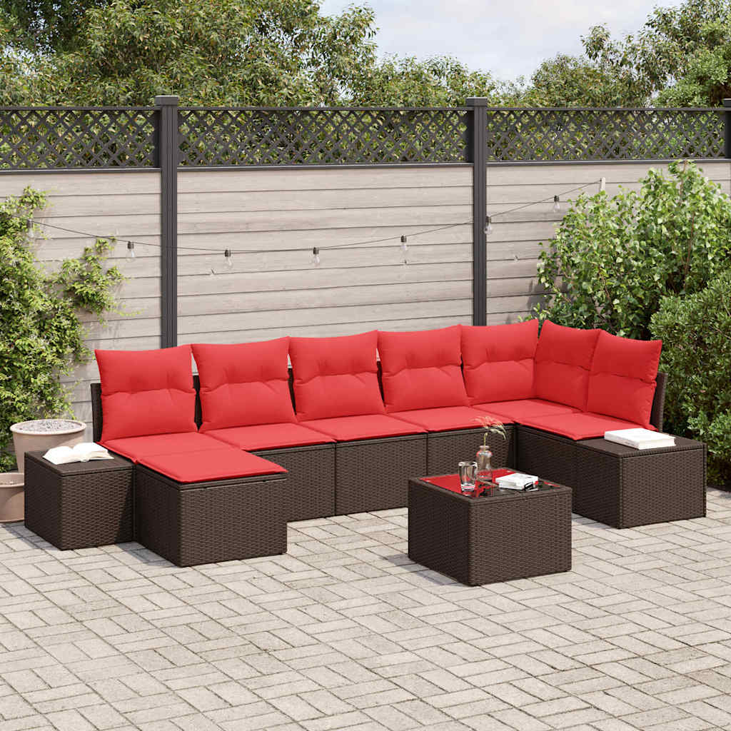 Tuin Sofa Set 7 st Bruin en Rood poly rattan is nu te koop bij PeponiXL, paradijselijk wonen!