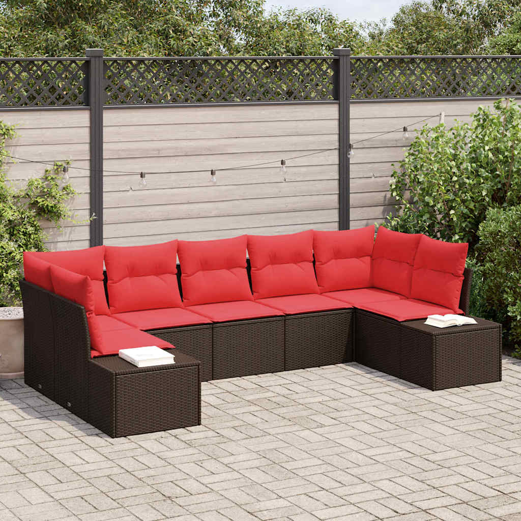 Tuin Sofa Set met kussen 7 pcs Bruin poly rattan is nu te koop bij PeponiXL, paradijselijk wonen!