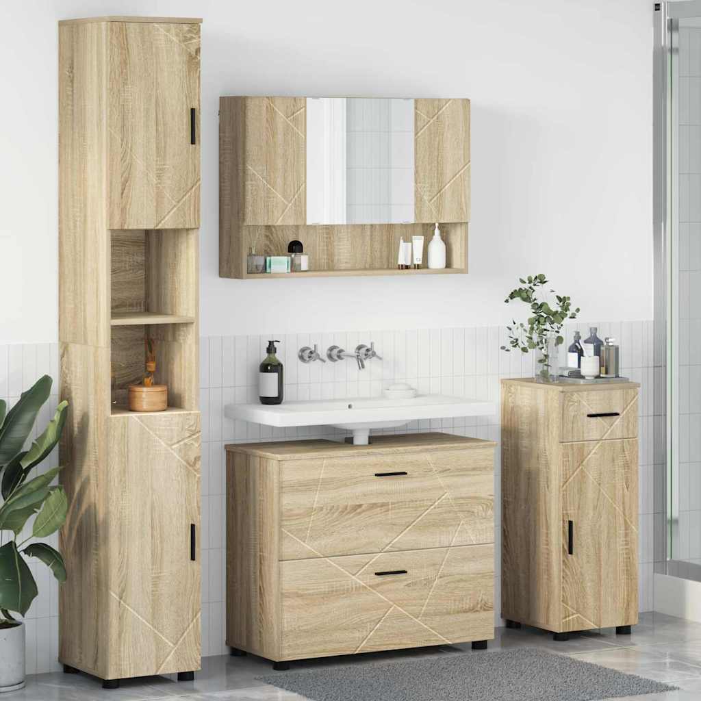 Badkamermeubelset 4 pcs Sonoma Eiken Geperst Hout en Metaal is nu te koop bij PeponiXL, paradijselijk wonen!