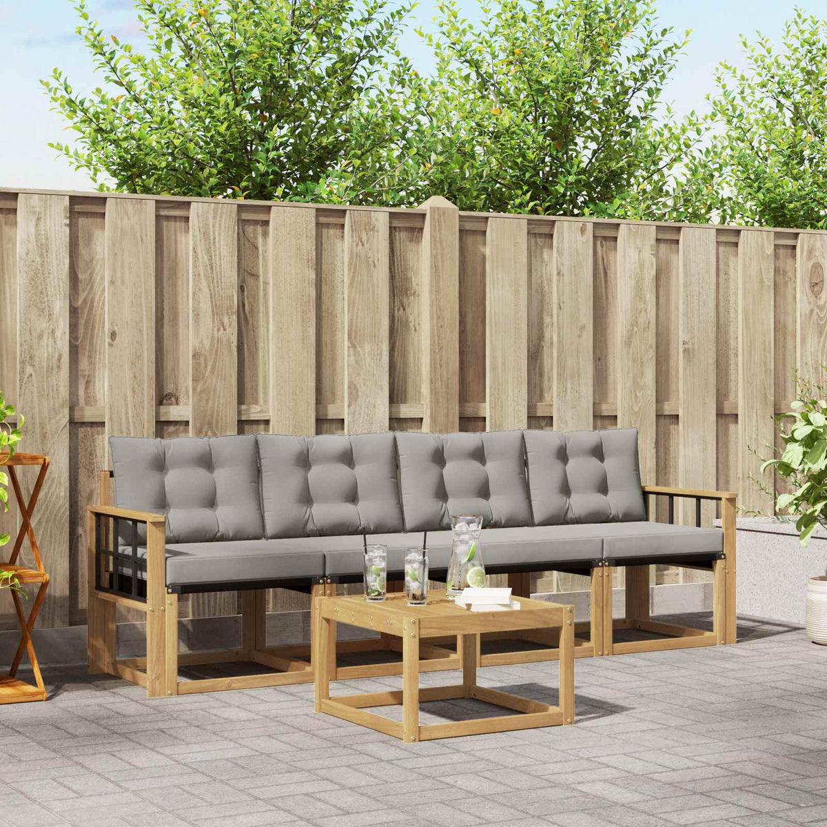 Buiten bankenset met kussen 5 pcs Wit en Lichtgrijs is nu te koop bij PeponiXL, paradijselijk wonen!