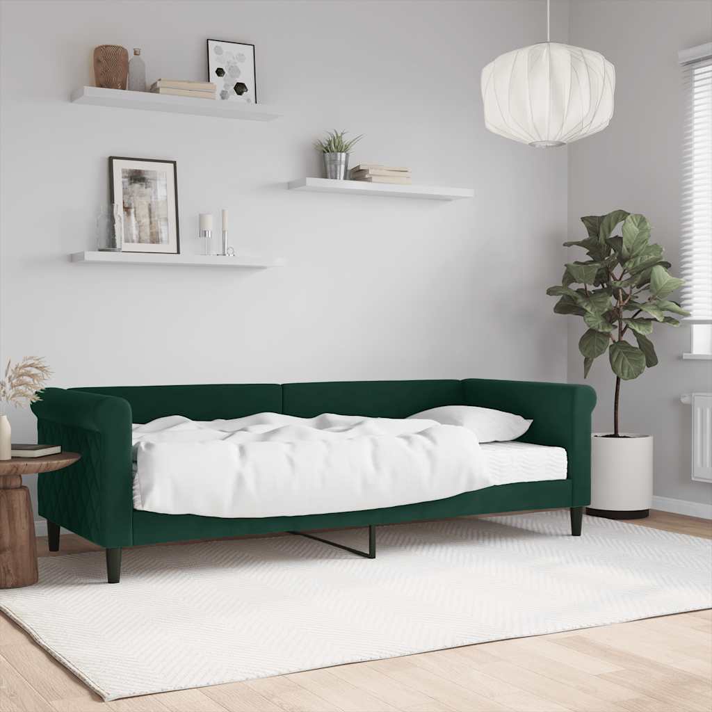 Slaapbank met matras 80x200 cm fluweel donkergroen is nu te koop bij PeponiXL, paradijselijk wonen!