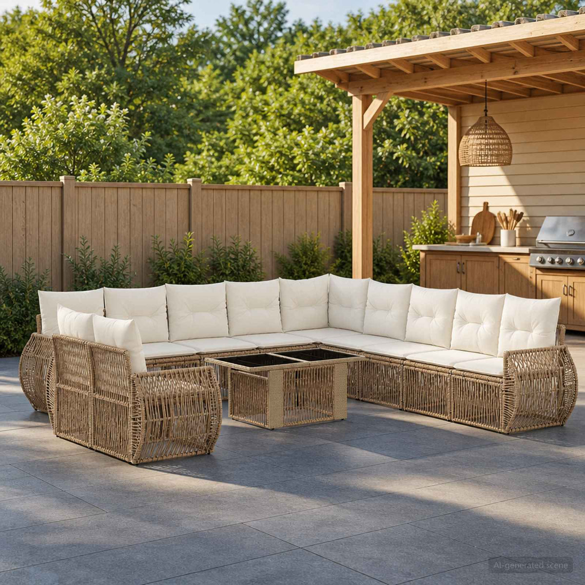 Tuinbankenset 12 st Beige en Crème Wit poly rattan is nu te koop bij PeponiXL, paradijselijk wonen!