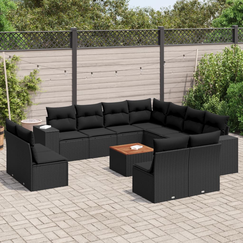12-delige Loungeset met kussens poly rattan zwart is nu te koop bij PeponiXL, paradijselijk wonen!