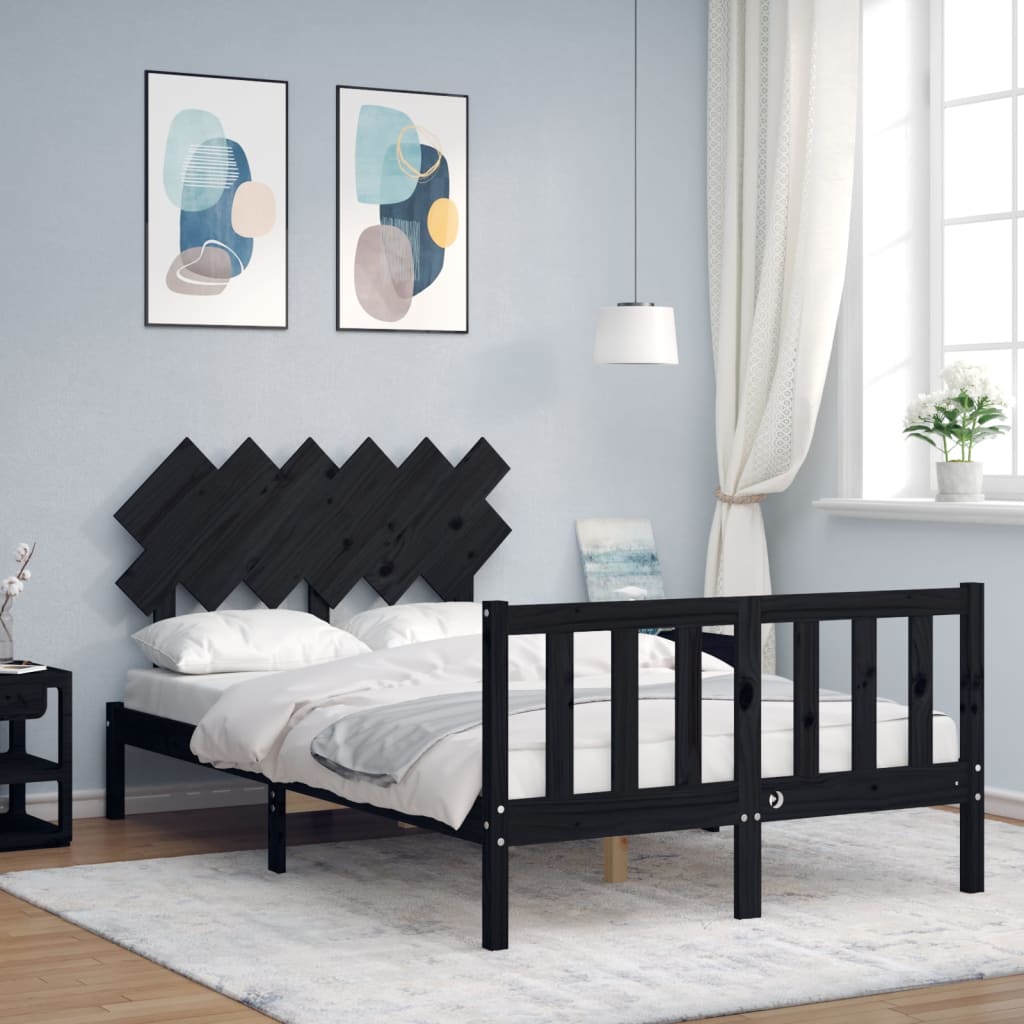Bedframe met hoofdbord massief hout zwart is nu te koop bij PeponiXL, paradijselijk wonen!