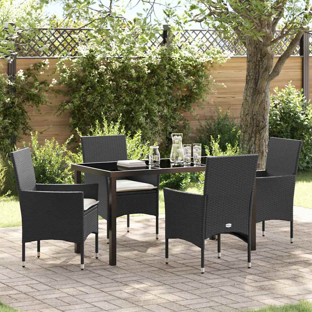 Tuin eettafelset met kussen 5 pcs Zwart poly rattan is nu te koop bij PeponiXL, paradijselijk wonen!