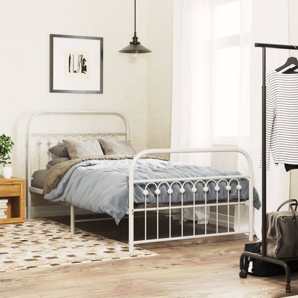 Bedframe met hoofd- en voeteneinde metaal wit 100x200 cm is nu te koop bij PeponiXL, paradijselijk wonen!