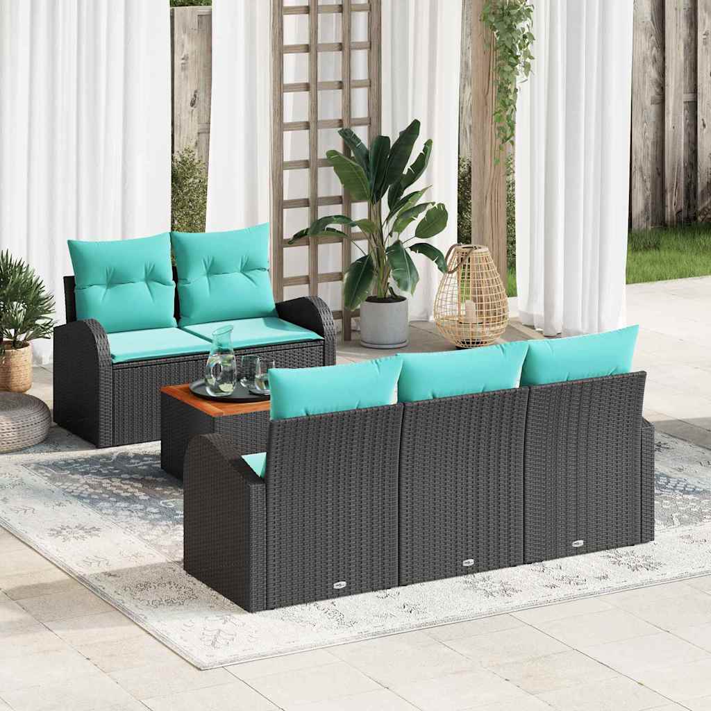 Tuinbankenset met opslag 6 pcs Zwart en Turquoise poly rattan is nu te koop bij PeponiXL, paradijselijk wonen!