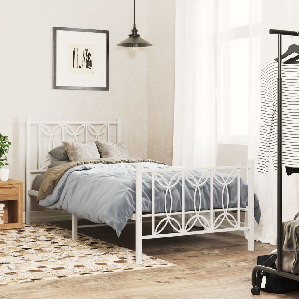 Bedframe met hoofd- en voeteneinde metaal wit 75x190 cm is nu te koop bij PeponiXL, paradijselijk wonen!