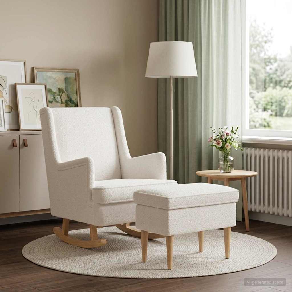 Fauteuil met Voetenbank 2 st Crèmekleurig Bouclé is nu te koop bij PeponiXL, paradijselijk wonen!