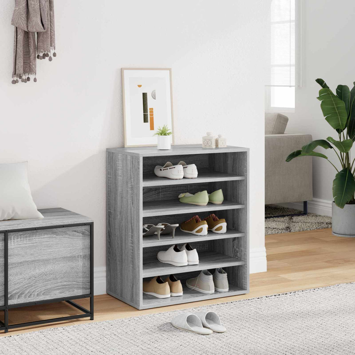 Schoenenkast 60x35x70 cm bewerkt hout grijs sonoma eikenkleurig is nu te koop bij PeponiXL, paradijselijk wonen!