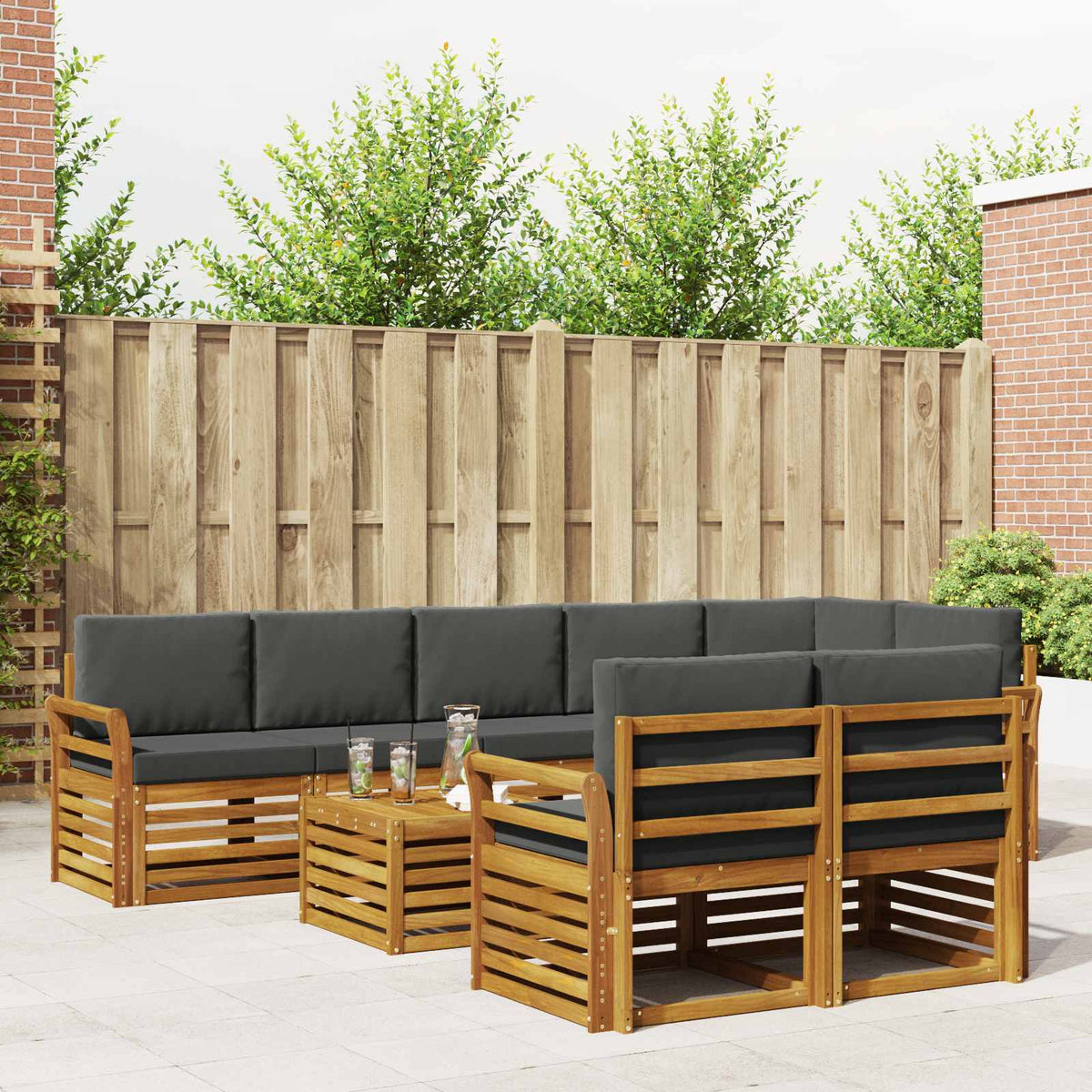 Sofa-Sets 9 pcs Natuurlijk en Antraciet Massief Acaciahout is nu te koop bij PeponiXL, paradijselijk wonen!