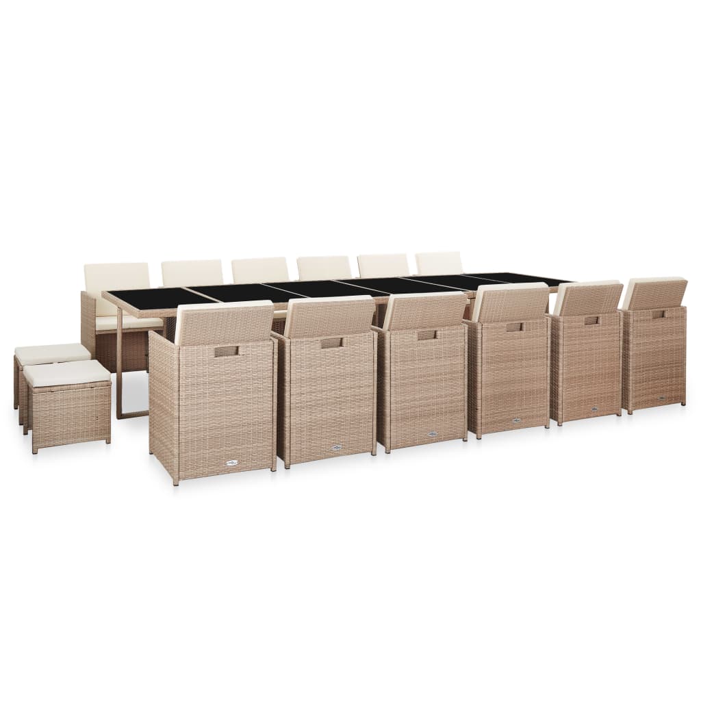 17-delige Tuinset met kussens poly rattan beige is nu te koop bij PeponiXL, paradijselijk wonen!