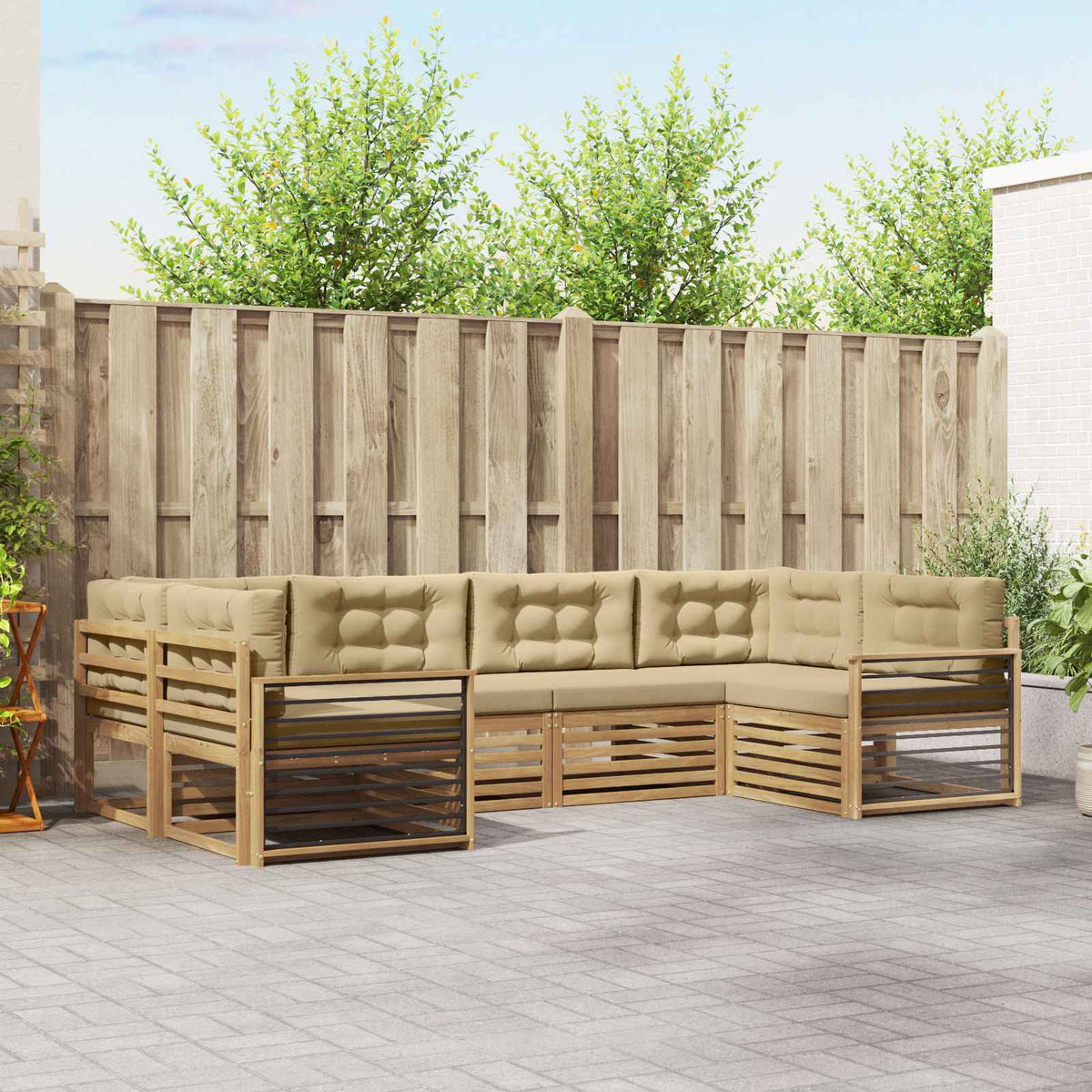 Buiten bankenset met kussen 6 pcs Wit en Beige is nu te koop bij PeponiXL, paradijselijk wonen!