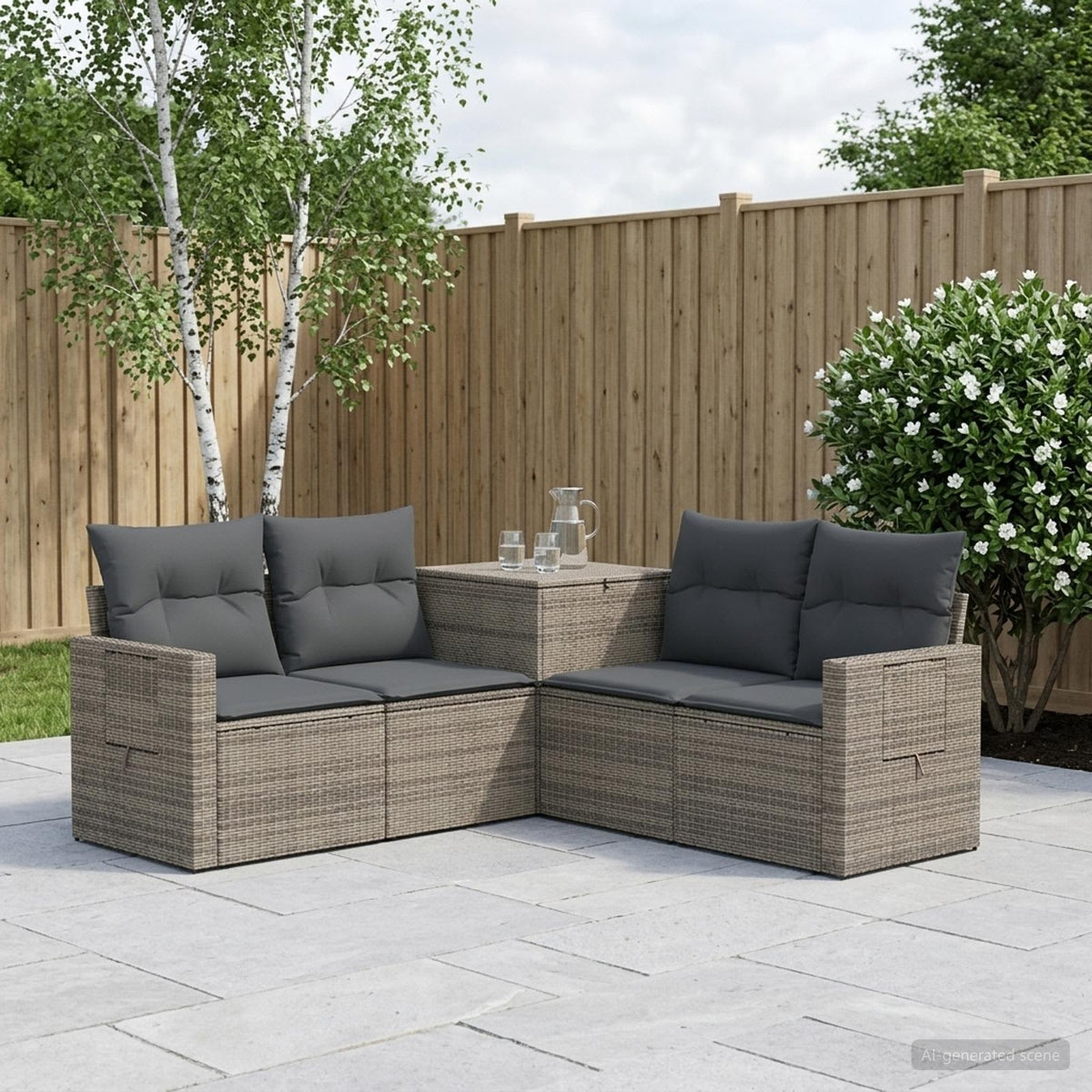 Bankstel 5 st Grijs en Donkergrijs Poly Rattan en Staal is nu te koop bij PeponiXL, paradijselijk wonen!