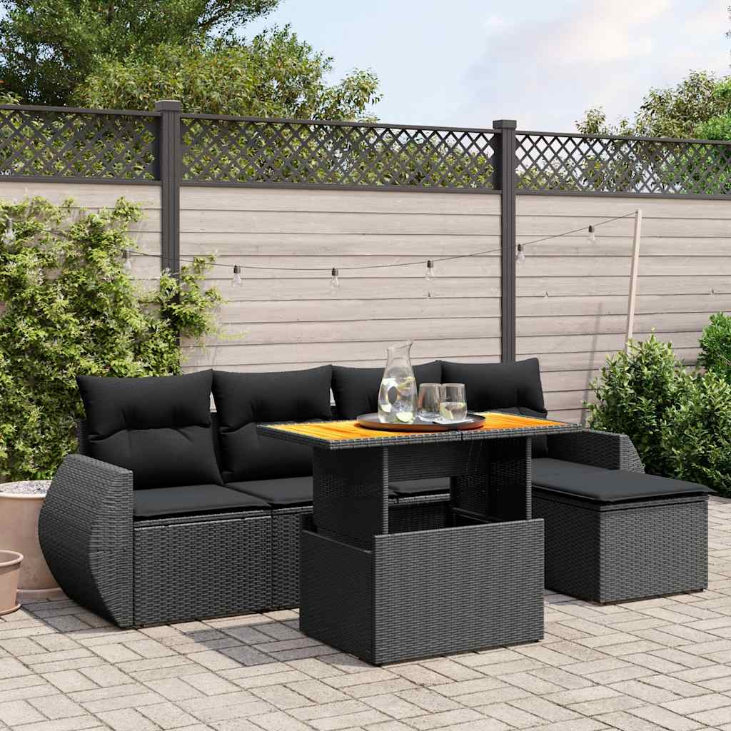 6-delige Loungeset met kussens poly rattan zwart is nu te koop bij PeponiXL, paradijselijk wonen!