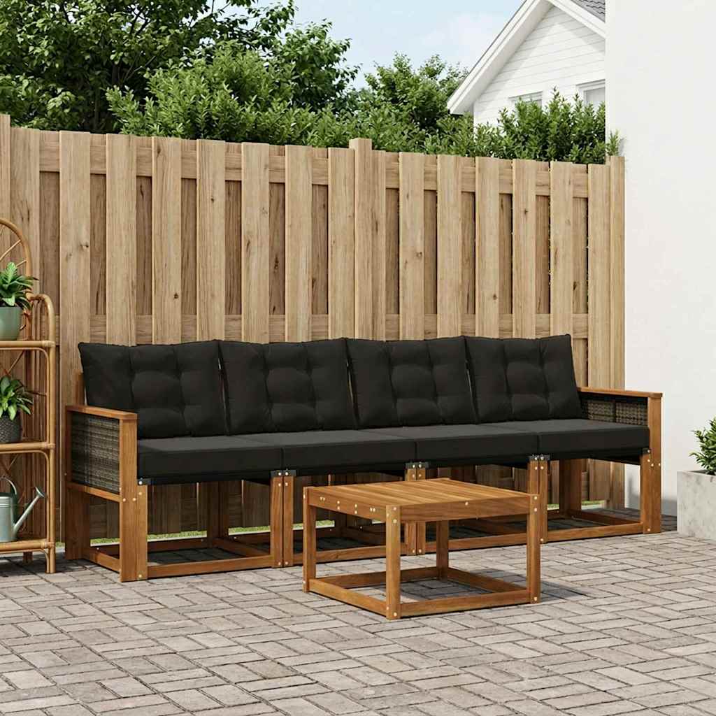 Buiten bankenset met kussen 5 pcs Naturel en Zwart is nu te koop bij PeponiXL, paradijselijk wonen!
