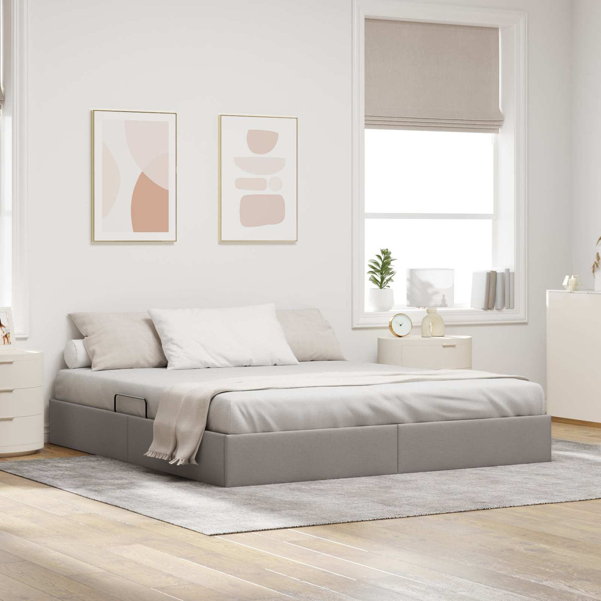 Ottoman Bedframe met opslag Taupe 160 x 200 cm Stof is nu te koop bij PeponiXL, paradijselijk wonen!