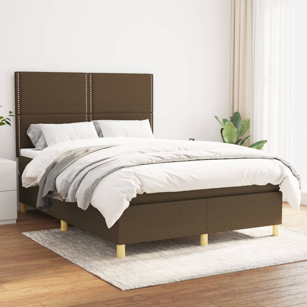 Boxspring met matras stof donkerbruin 140x200 cm is nu te koop bij PeponiXL, paradijselijk wonen!