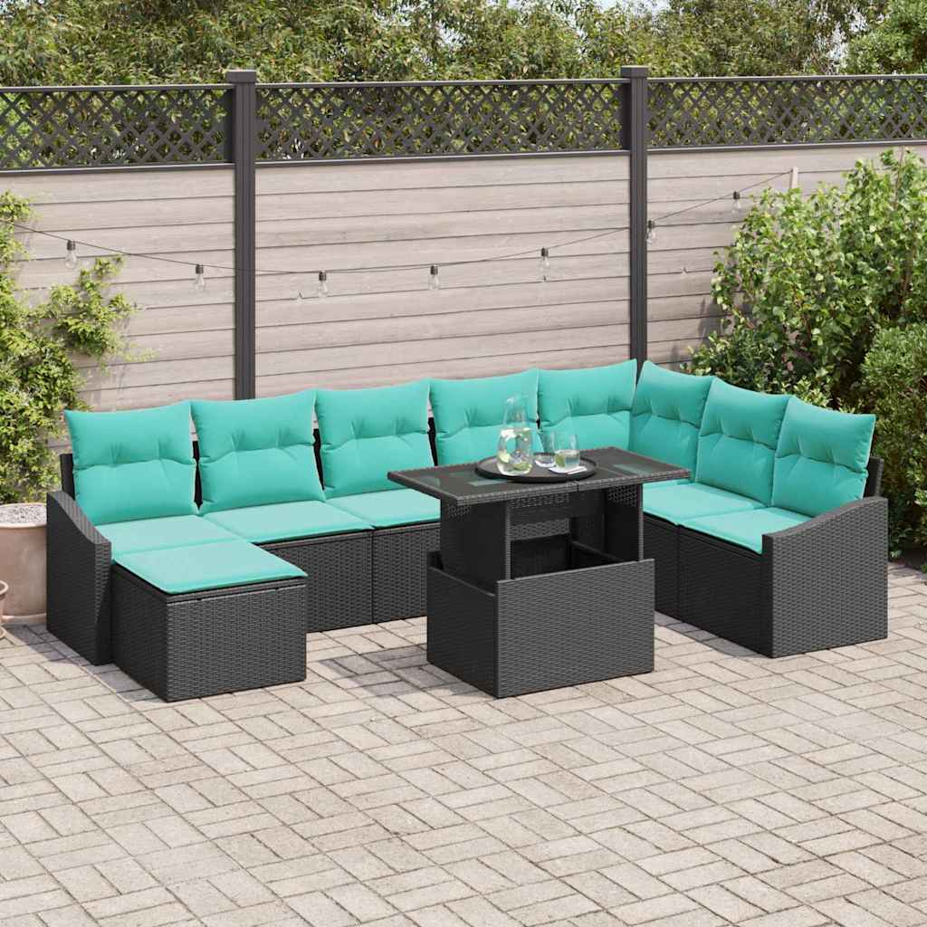 Bankstel met kussen met opslag 9 pcs Zwart en Blauw poly rattan is nu te koop bij PeponiXL, paradijselijk wonen!