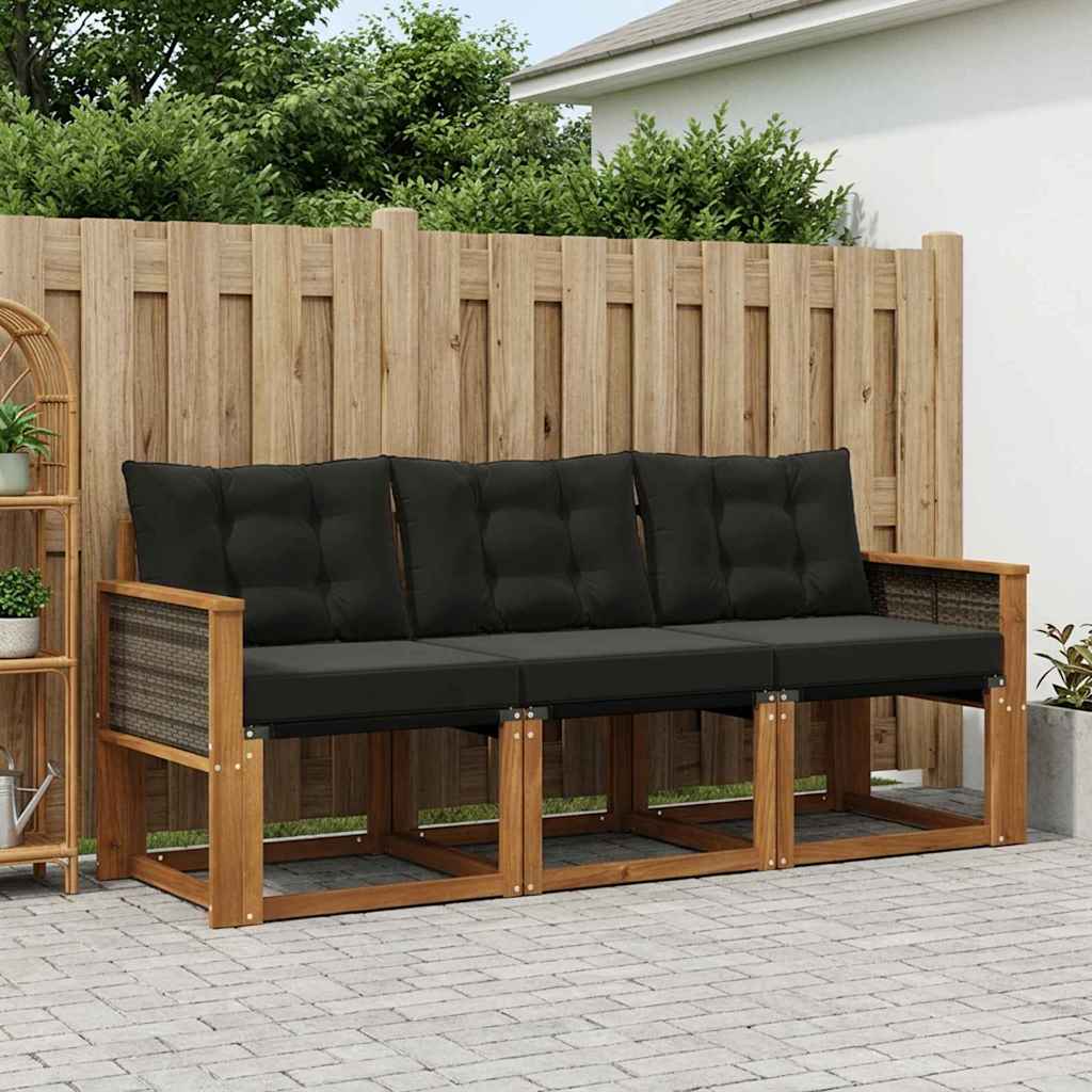 Buiten bankenset met kussen 3 pcs Naturel en Zwart is nu te koop bij PeponiXL, paradijselijk wonen!