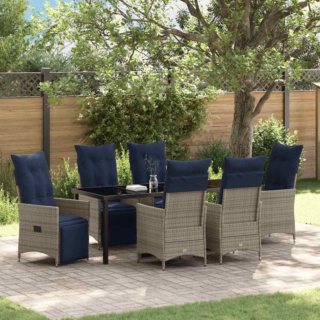 Tafel en stoelen set met kussen 7 pcs Grijs PE Rattan is nu te koop bij PeponiXL, paradijselijk wonen!
