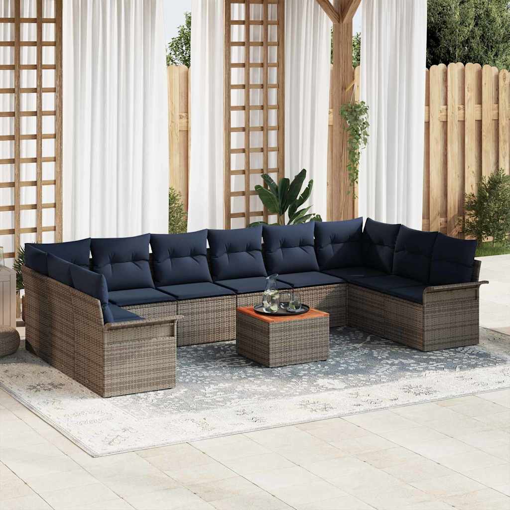 Tuinbankenset 11 pcs Grijs en Marineblauw poly rattan is nu te koop bij PeponiXL, paradijselijk wonen!