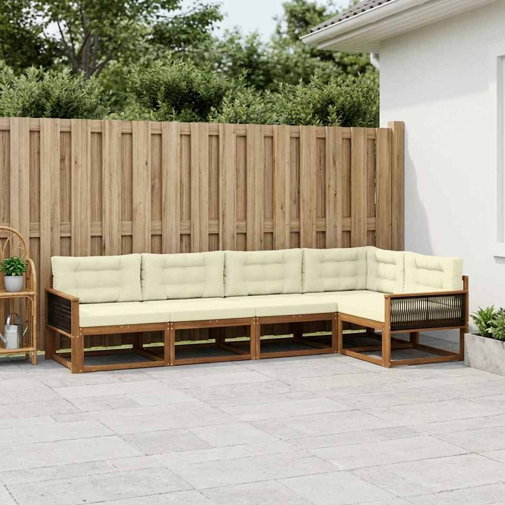 Buiten bankenset met kussen 5 pcs Natuurlijk en Crème is nu te koop bij PeponiXL, paradijselijk wonen!