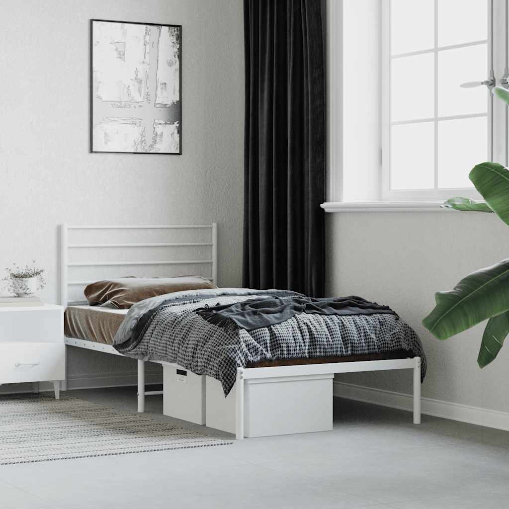 Bedframe met hoofdbord metaal wit 90x190 cm is nu te koop bij PeponiXL, paradijselijk wonen!