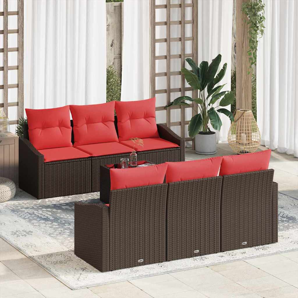 Bankstel 7 st 3-Aantal zitplaatsen Bruin en Rood poly rattan is nu te koop bij PeponiXL, paradijselijk wonen!