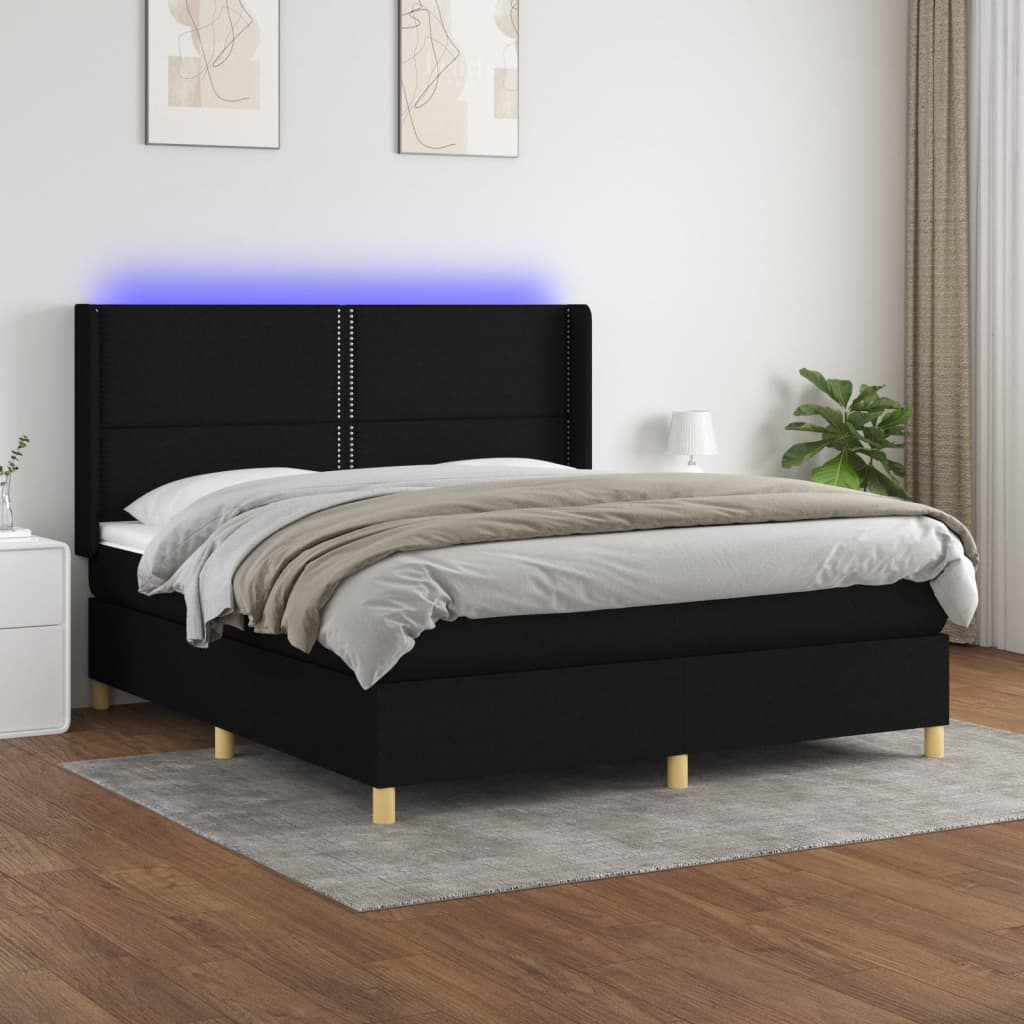 Boxspring met matras en LED stof zwart 180x200 cm is nu te koop bij PeponiXL, paradijselijk wonen!