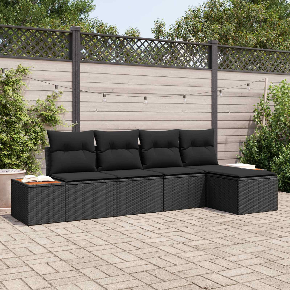 Tuinbankenset met kussen met opslag 6 pcs Zwart Polyrattan is nu te koop bij PeponiXL, paradijselijk wonen!
