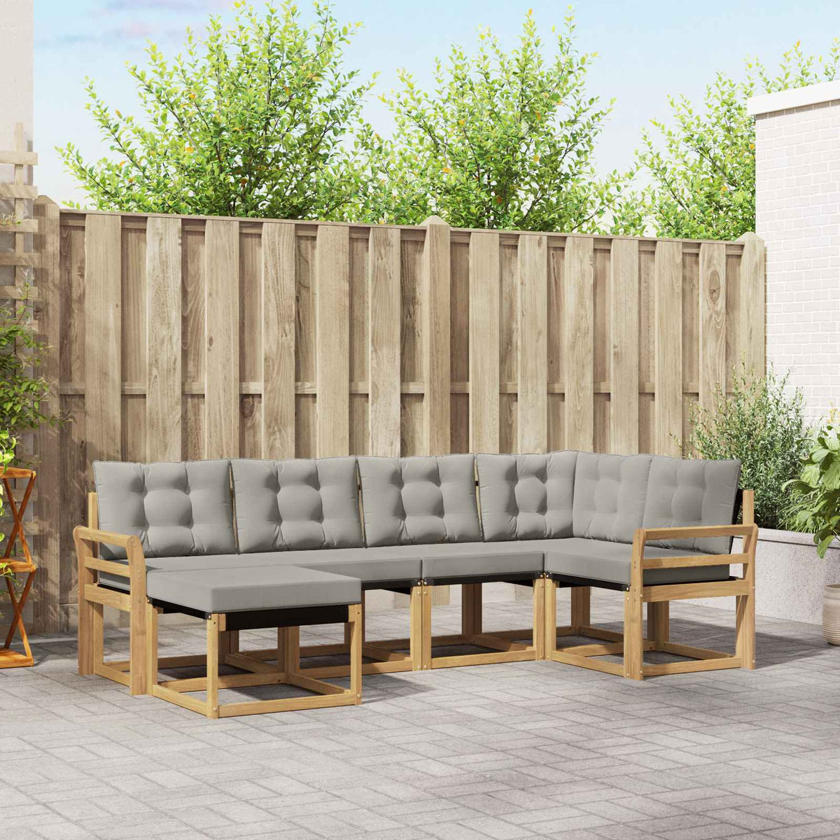 Buiten bankenset met kussen 6 pcs Wit en Lichtgrijs is nu te koop bij PeponiXL, paradijselijk wonen!