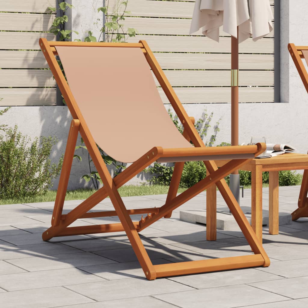 Strandstoel inklapbaar massief eucalyptushout en stof taupe is nu te koop bij PeponiXL, paradijselijk wonen!
