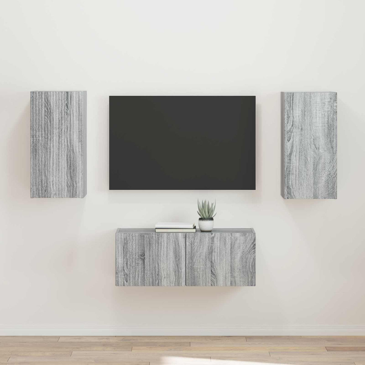 Tv-meubelset Wandgemonteerd 2 pcs Grijs Sonoma Bewerkt hout is nu te koop bij PeponiXL, paradijselijk wonen!