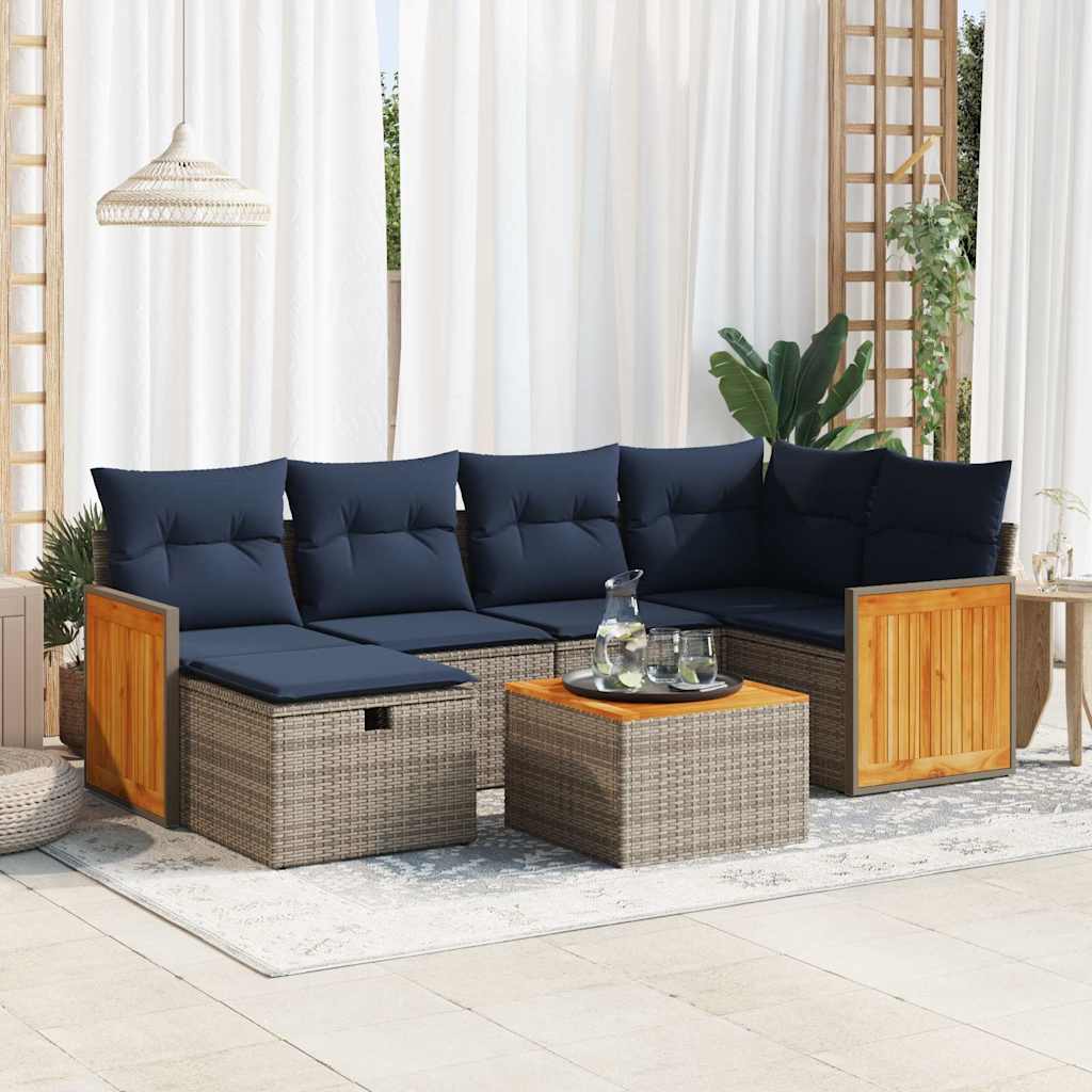 7-delige Loungeset met kussens poly rattan grijs is nu te koop bij PeponiXL, paradijselijk wonen!