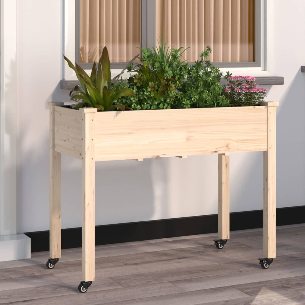 Plantenbak op wieltjes 118x59x80 cm massief vurenhout is nu te koop bij PeponiXL, paradijselijk wonen!