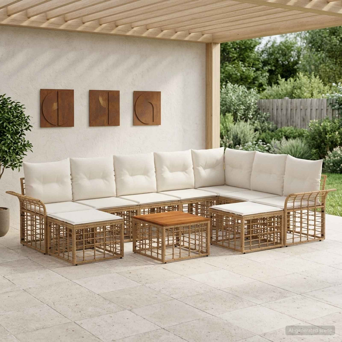 Buiten bankenset 10 pcs Natuurlijk en Crème Wit Polyester is nu te koop bij PeponiXL, paradijselijk wonen!