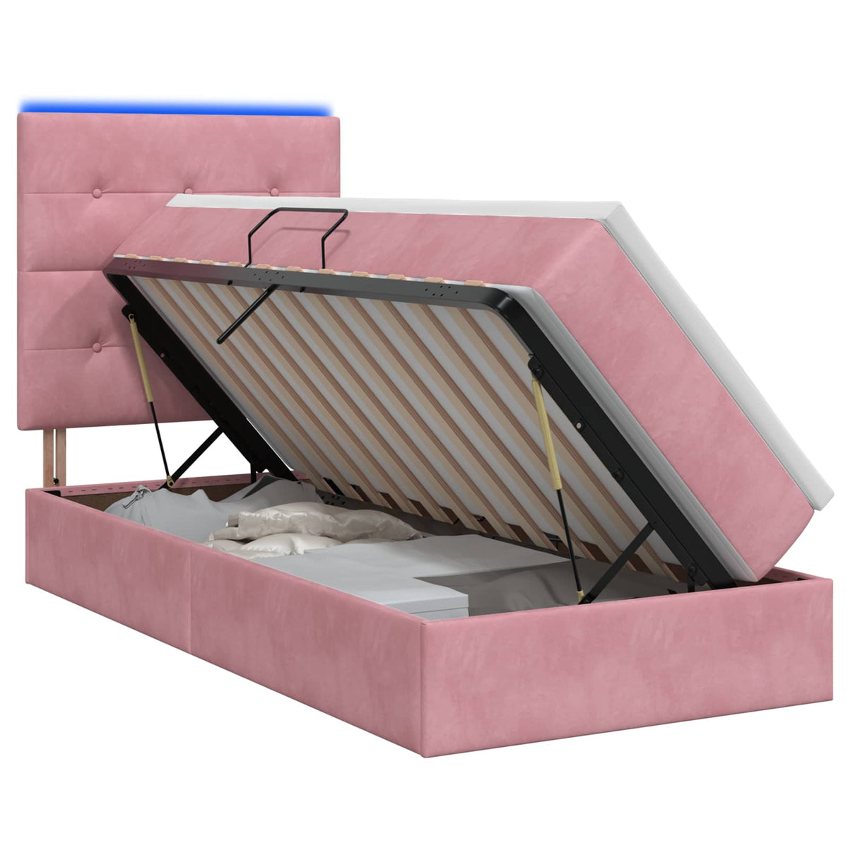 LED Opslagbed met Matras Roze 90 x 200 cm Fluweel is nu te koop bij PeponiXL, paradijselijk wonen!