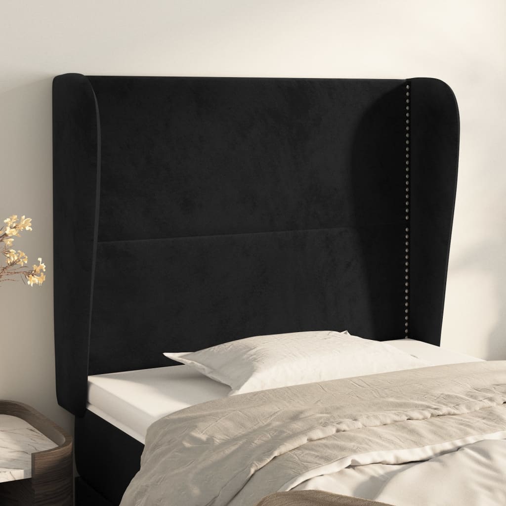 Hoofdbord met randen 103x23x118/128 cm fluweel zwart is nu te koop bij PeponiXL, paradijselijk wonen!