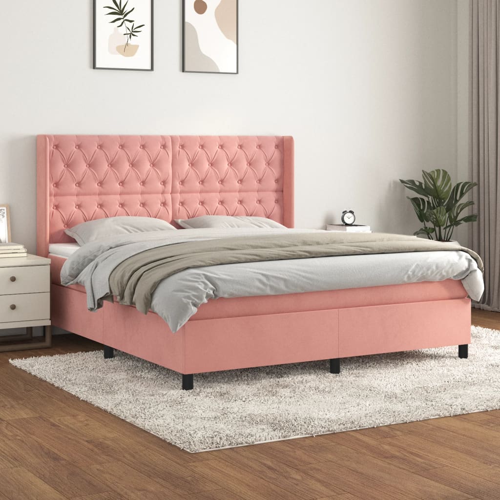 Boxspring met matras fluweel roze 160x200 cm is nu te koop bij PeponiXL, paradijselijk wonen!