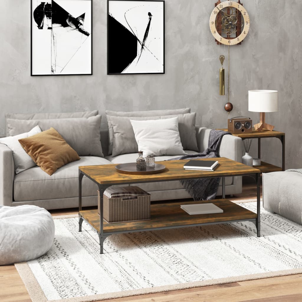 Salontafel 100x50x40 cm bewerkt hout gerookt eikenkleurig is nu te koop bij PeponiXL, paradijselijk wonen!