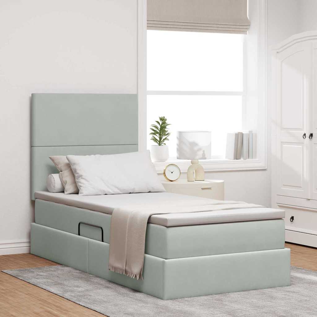 Opbergbed met LED met matras Lichtgrijs 90 x 190 cm Fluweel is nu te koop bij PeponiXL, paradijselijk wonen!