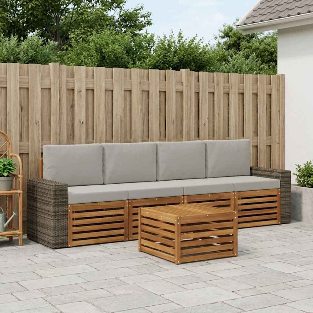 Buiten bankenset 5 pcs Naturel en lichtgrijs Massief Acaciahout is nu te koop bij PeponiXL, paradijselijk wonen!